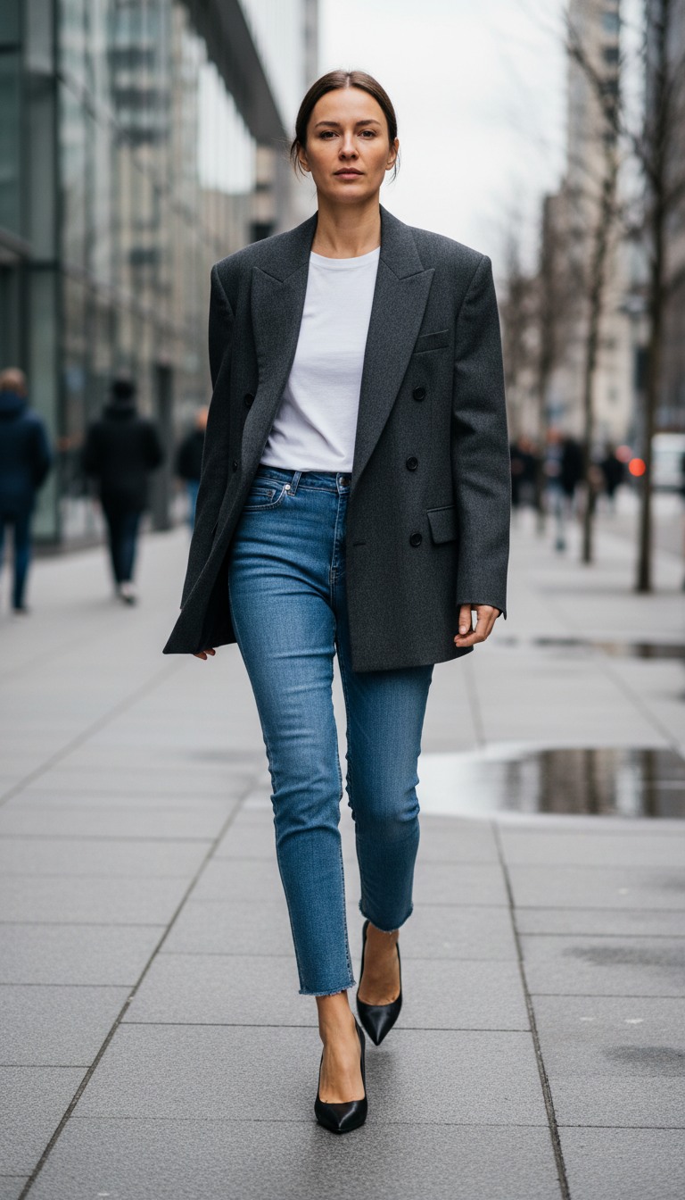 Blazer with jeans and heels