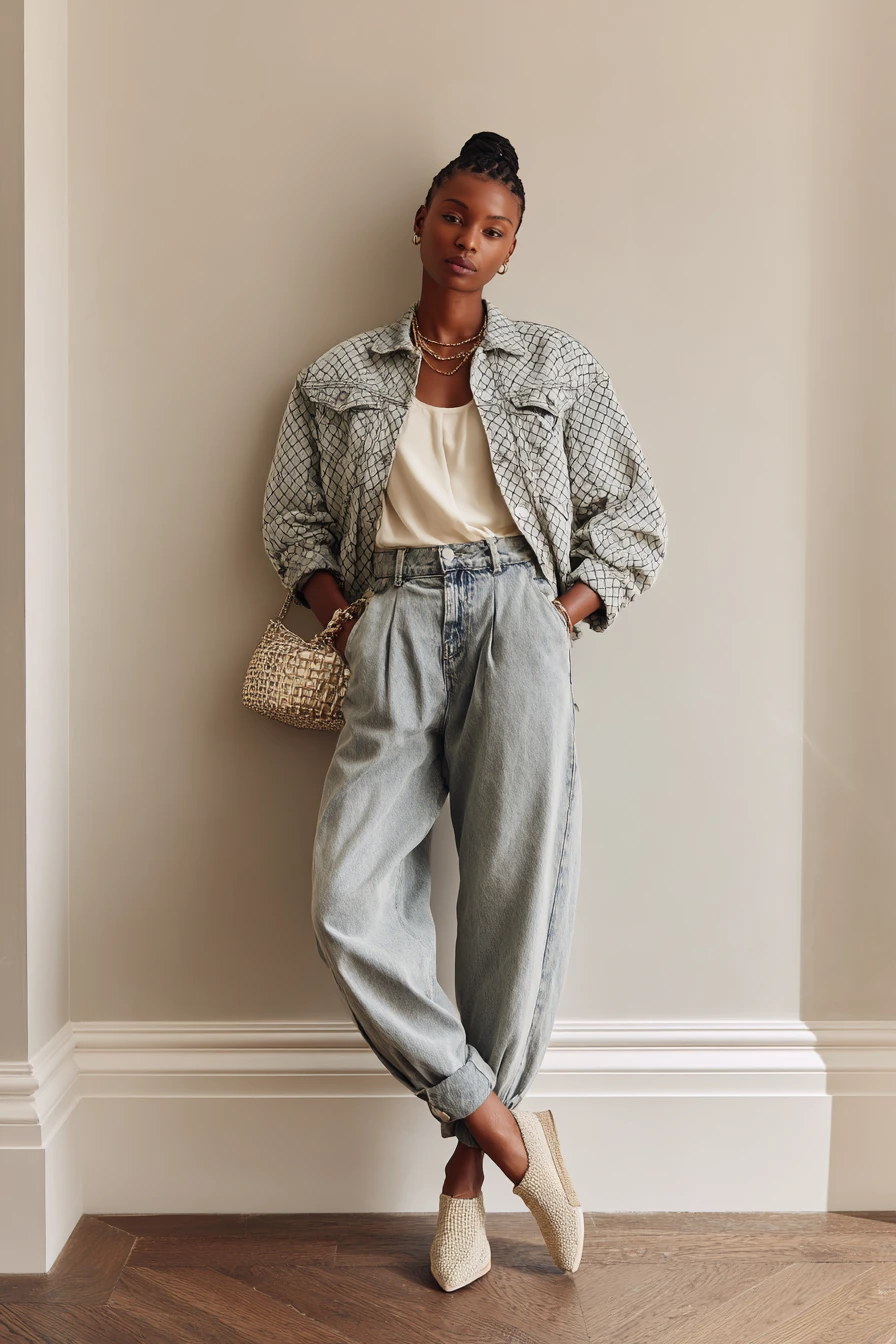 Oversized jacket with loose jeans