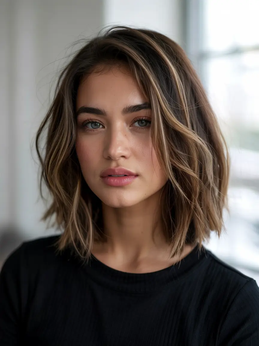 Effortlessly tousled bob with natural highlights