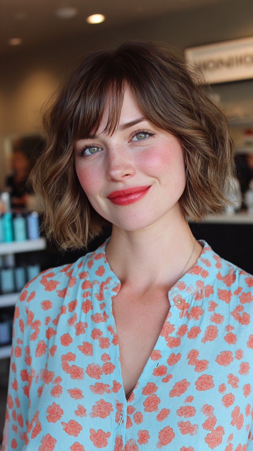 Textured bob with soft bangs and waves
