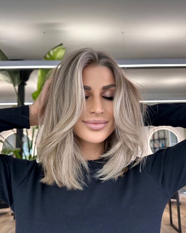 Softly layered bob with ash highlights