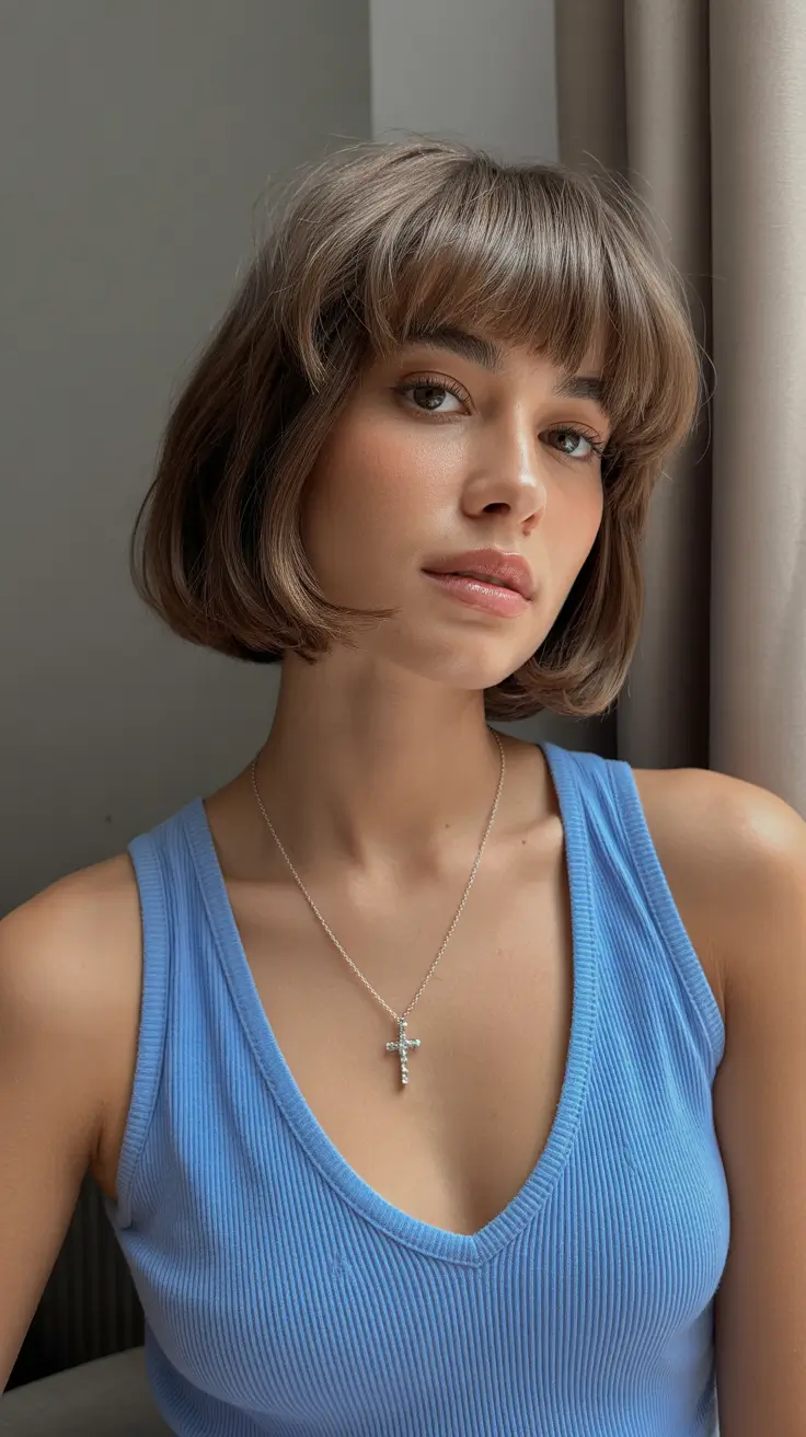 Classic bob with soft bangs and natural texture