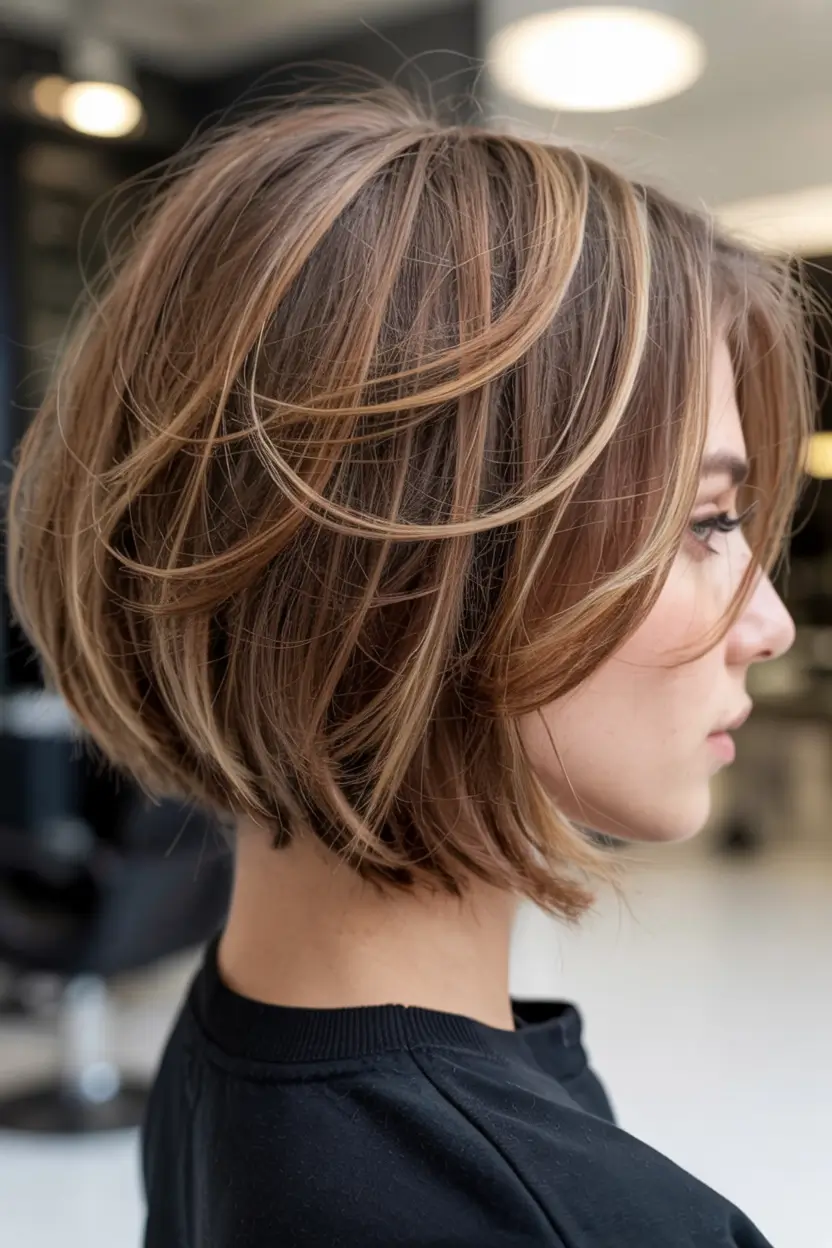 Layered bob with honey highlights for dimension