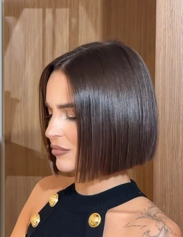 Glossy blunt bob with a polished finish