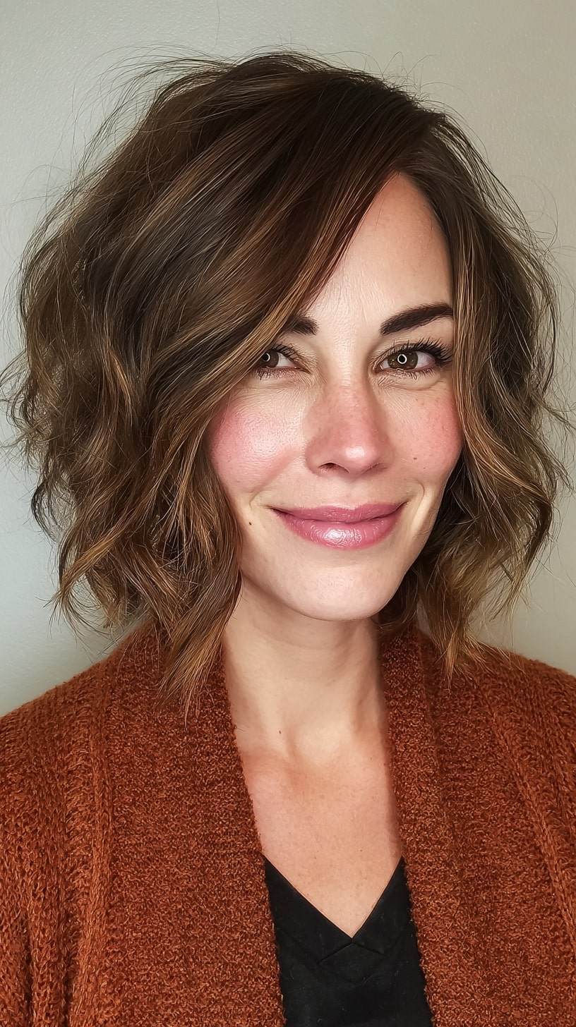 Voluminous wavy bob with rich texture