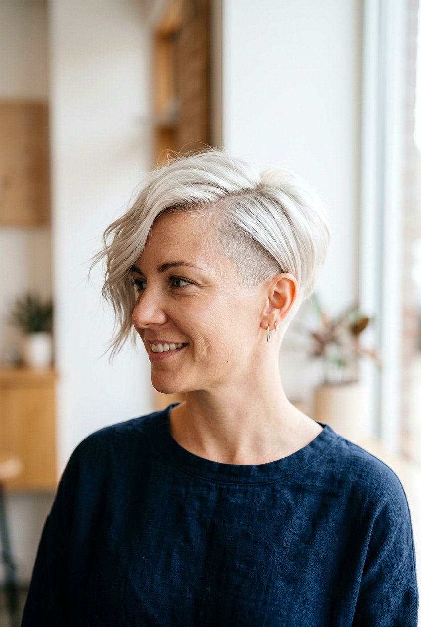 Asymmetrical pixie bob with undercut for bold style
