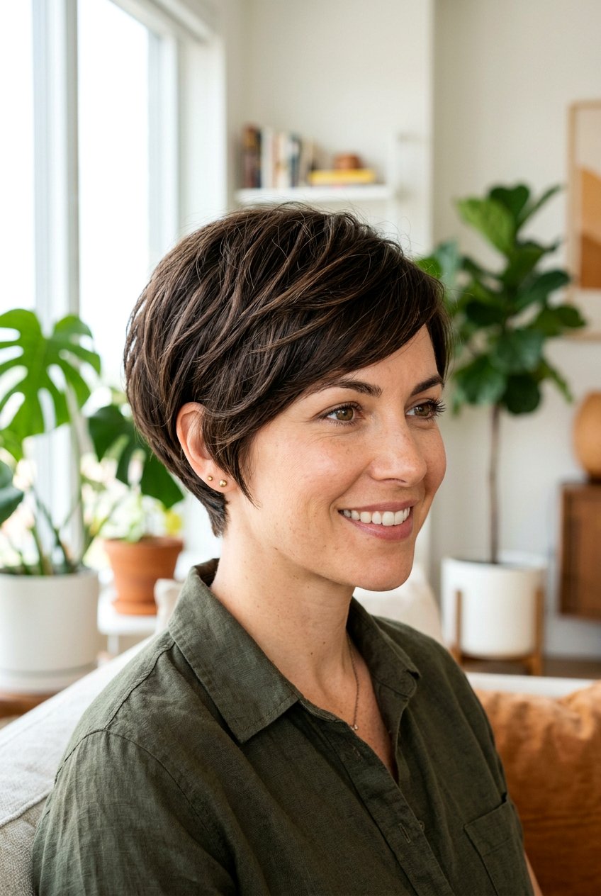 Pixie bob with wispy layers for a playful look