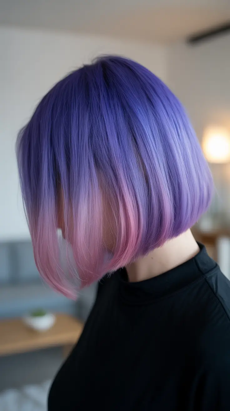 Vibrant two-tone bob with purple and pink hues