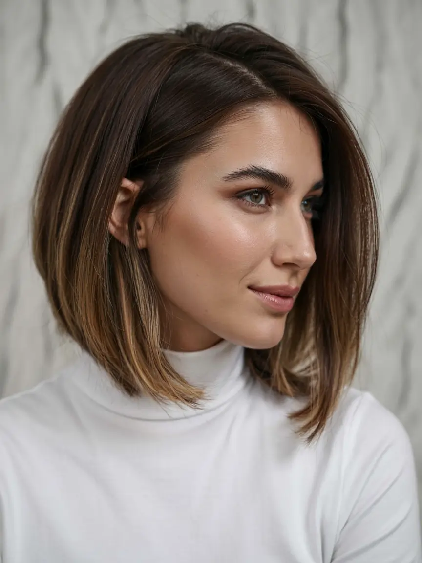 Sophisticated lob with subtle highlights for elegance
