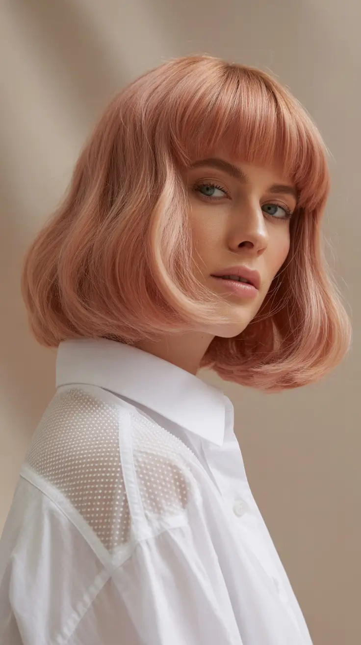 Pastel pink bob with soft curls for a playful look