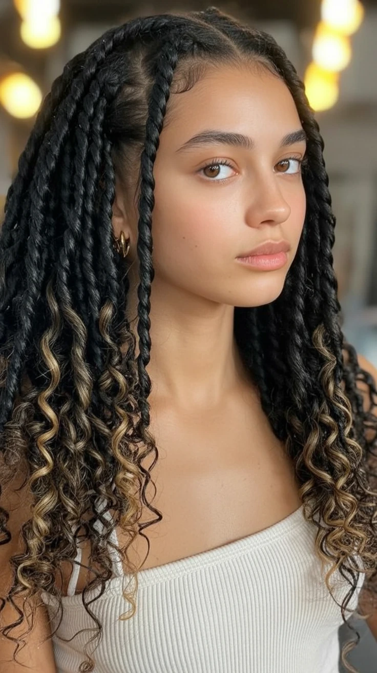 Bohemian box braids with loose curls