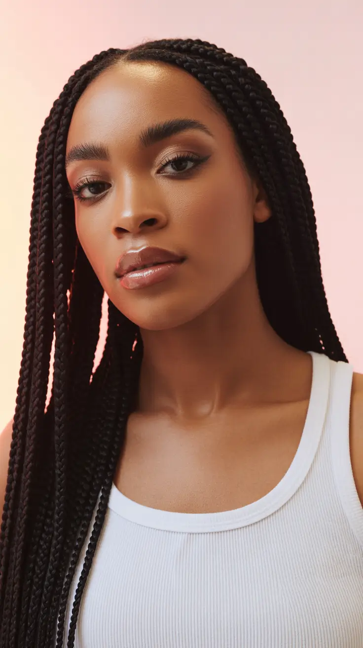 Sleek, glossy long box braids for a polished look