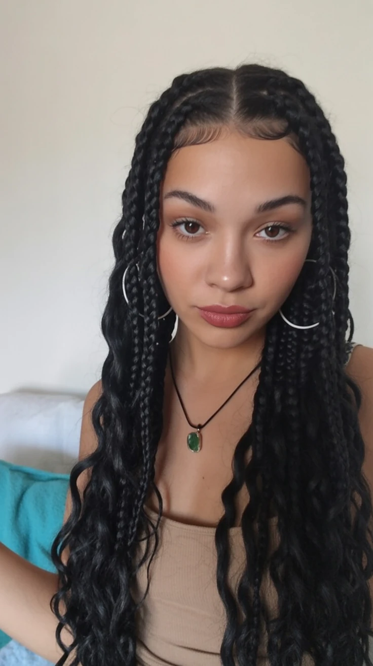 Box braids with soft, natural curls