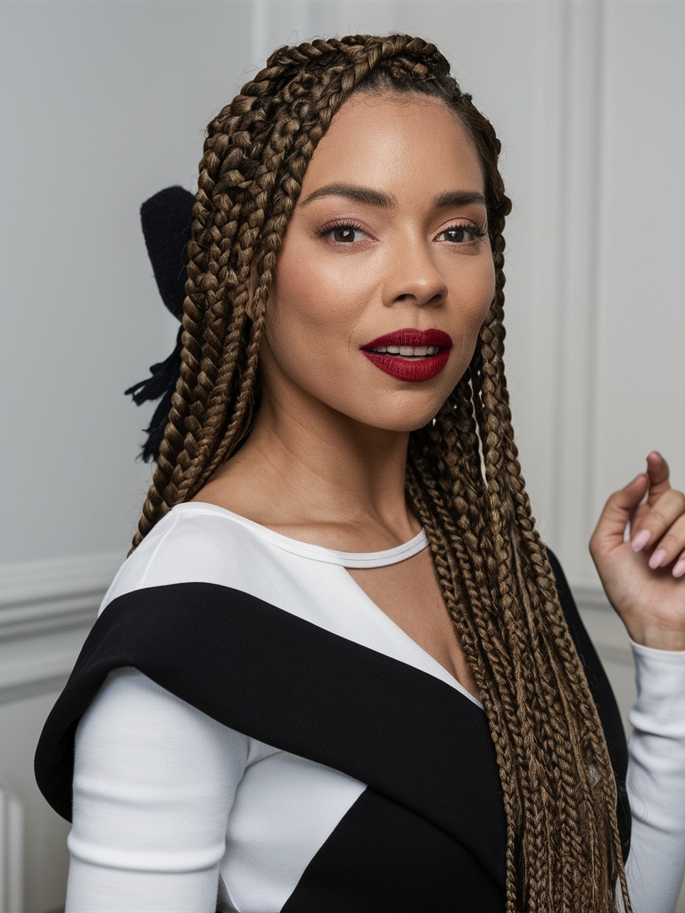 Long box braids with sleek, glossy finish