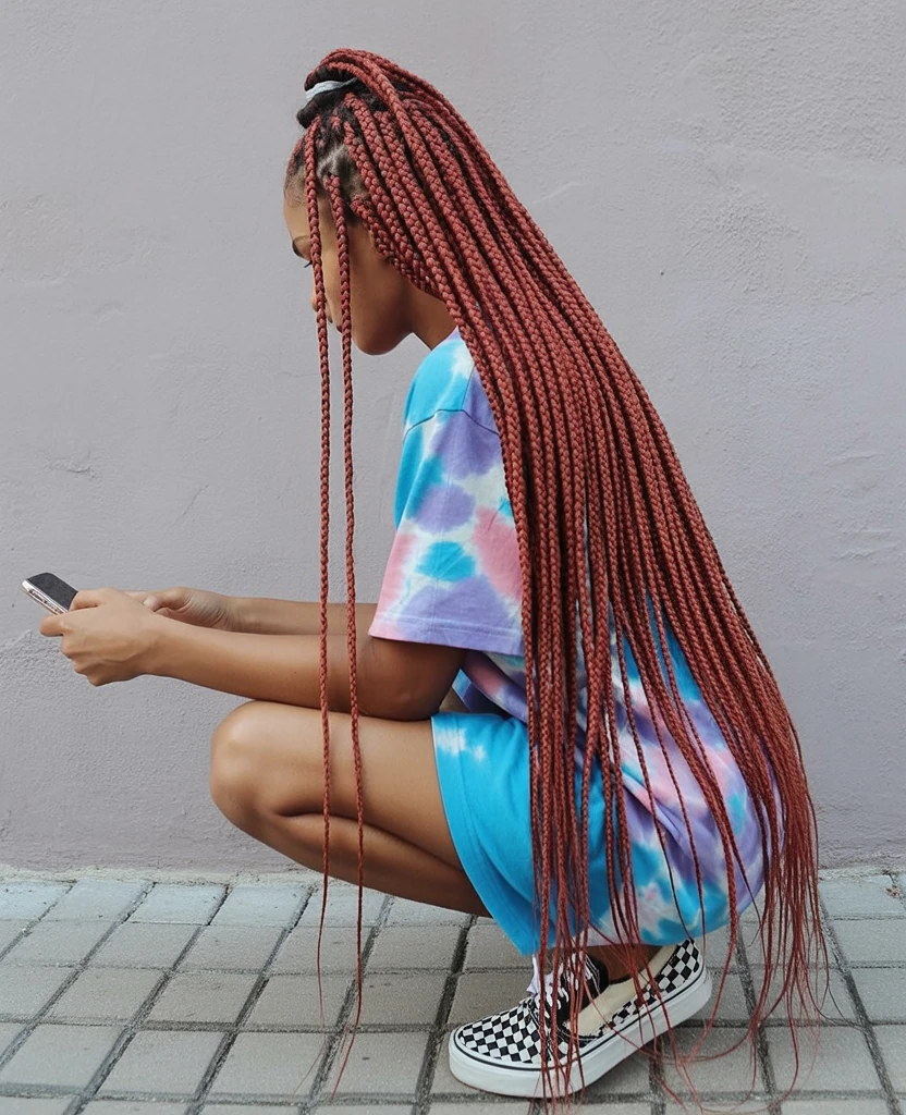 Vibrant red long box braids