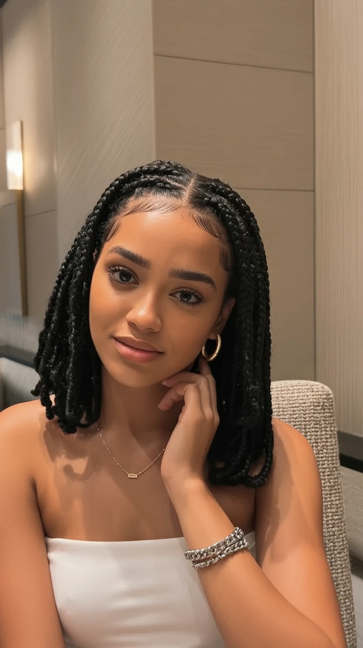 Chic bob with box braids, medium length