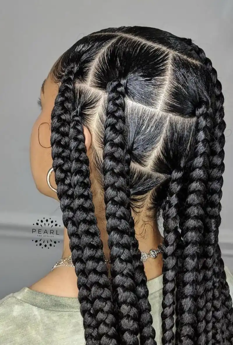 Thick jumbo box braids with glossy finish