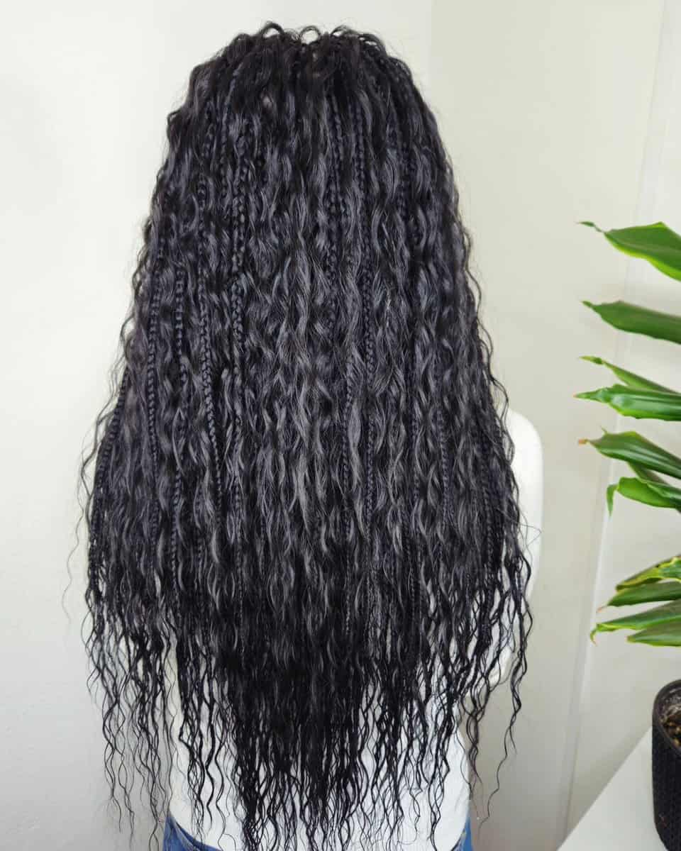 Box braids with natural texture and waves