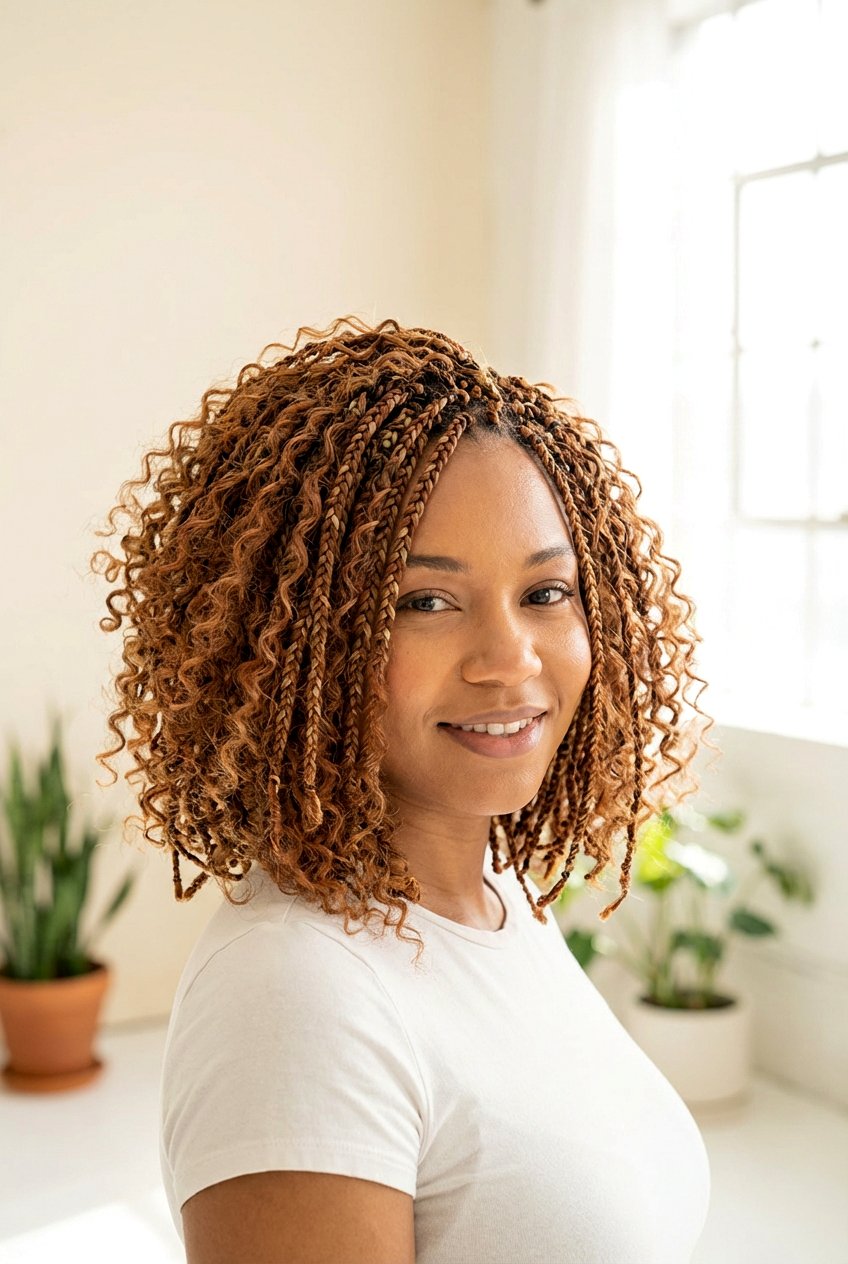 Curly bob with box braids and curls