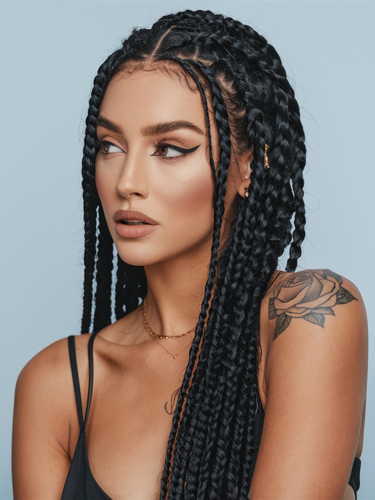 Glamorous long box braids with subtle highlights