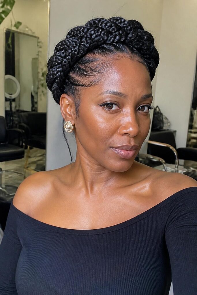 Halo braided updo with box braids