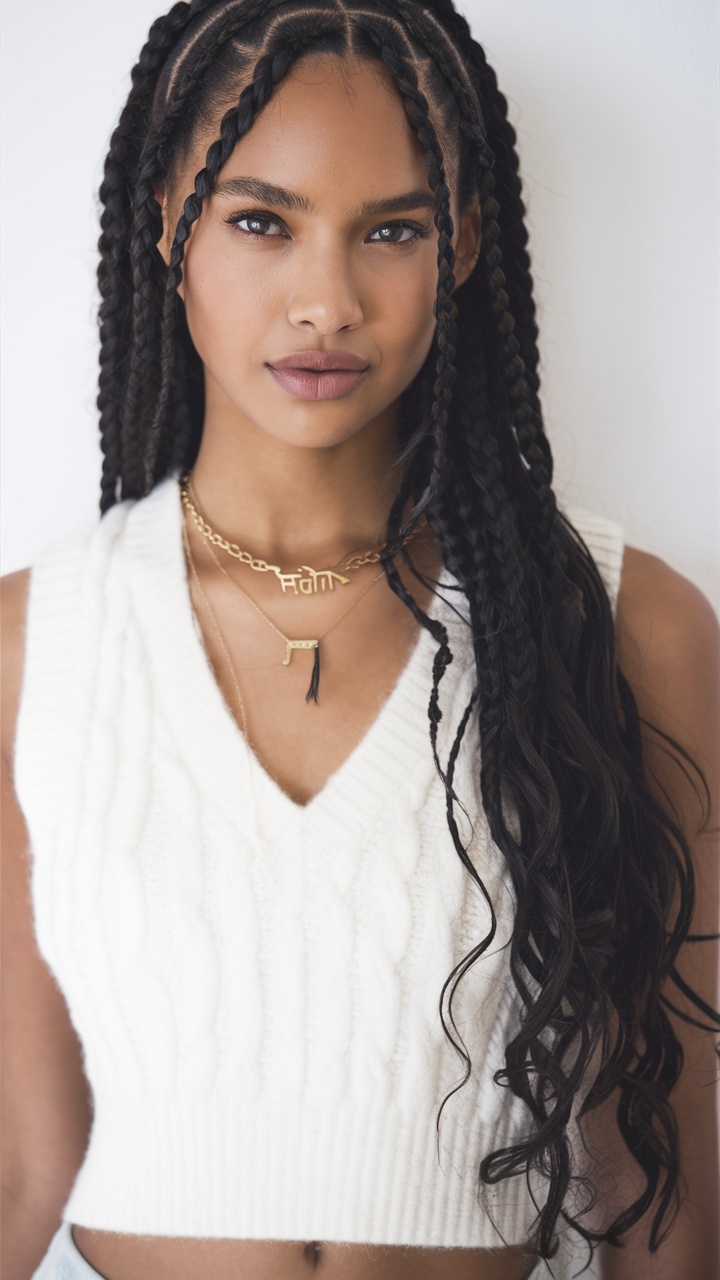 Long box braids with loose waves