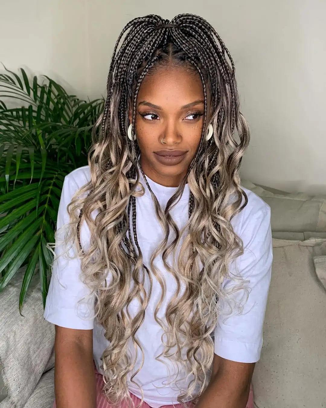 Ombre box braids with loose curls