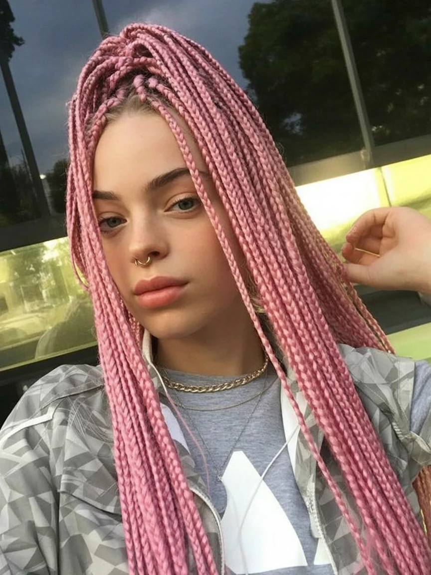 Playful pink long box braids