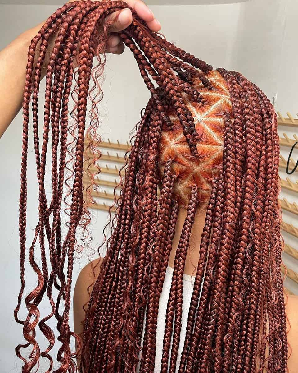 Rich auburn long box braids with curls
