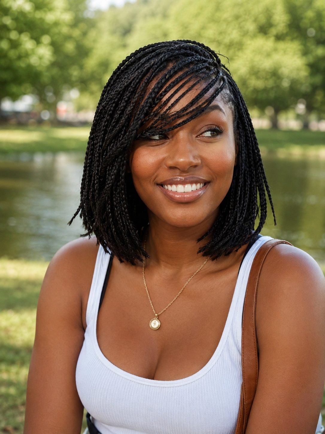 Short box braids bob with side sweep