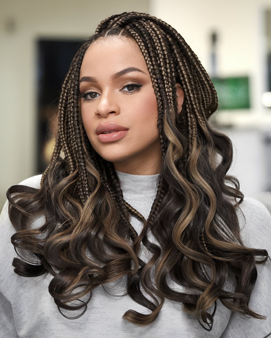 Box braids with cascading curls