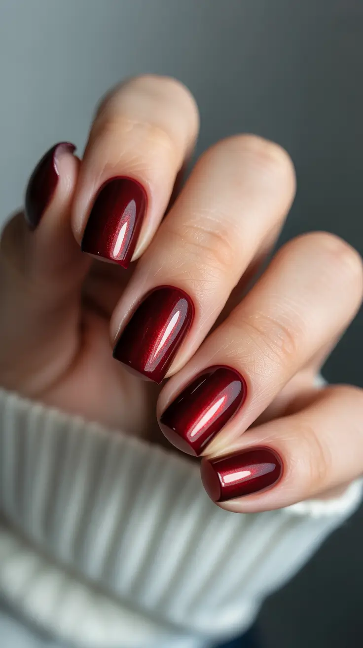 Glossy burgundy square nails, classic manicure