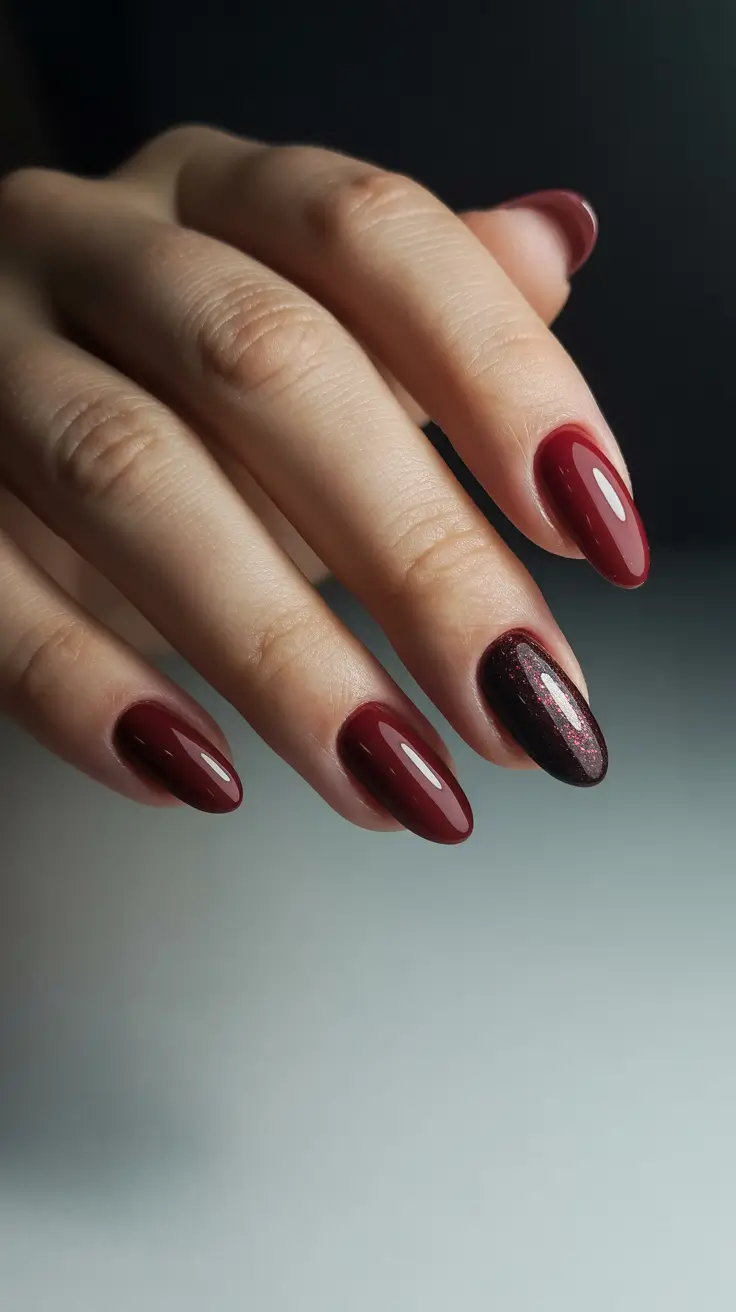 Burgundy with glitter accent, elegant sparkle