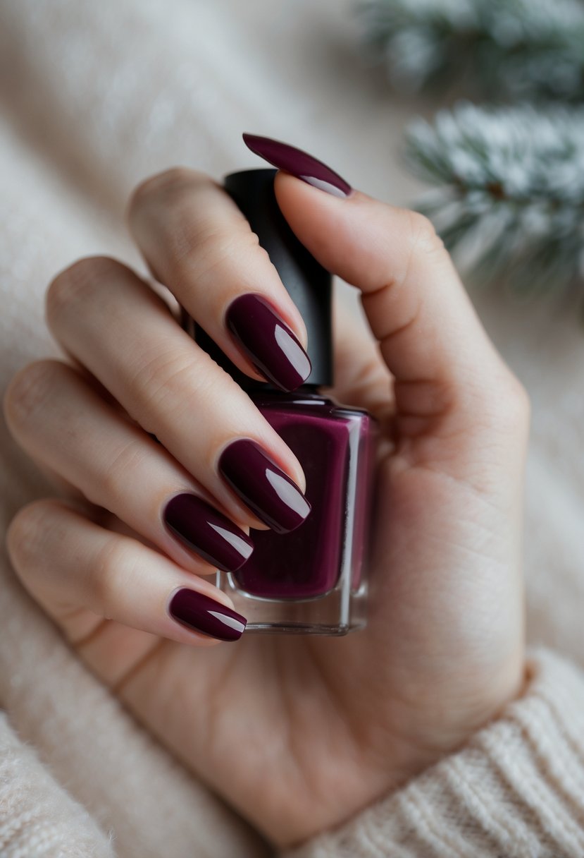Burgundy with nude half-moon, modern manicure