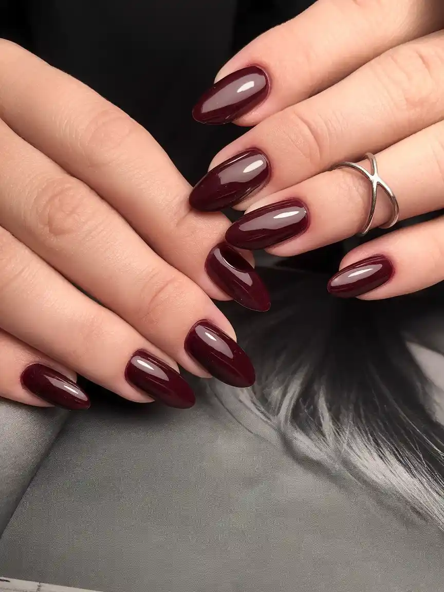 Classic burgundy gloss, almond nails