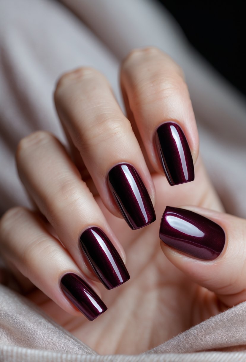 Deep burgundy gloss square nails, classic elegance