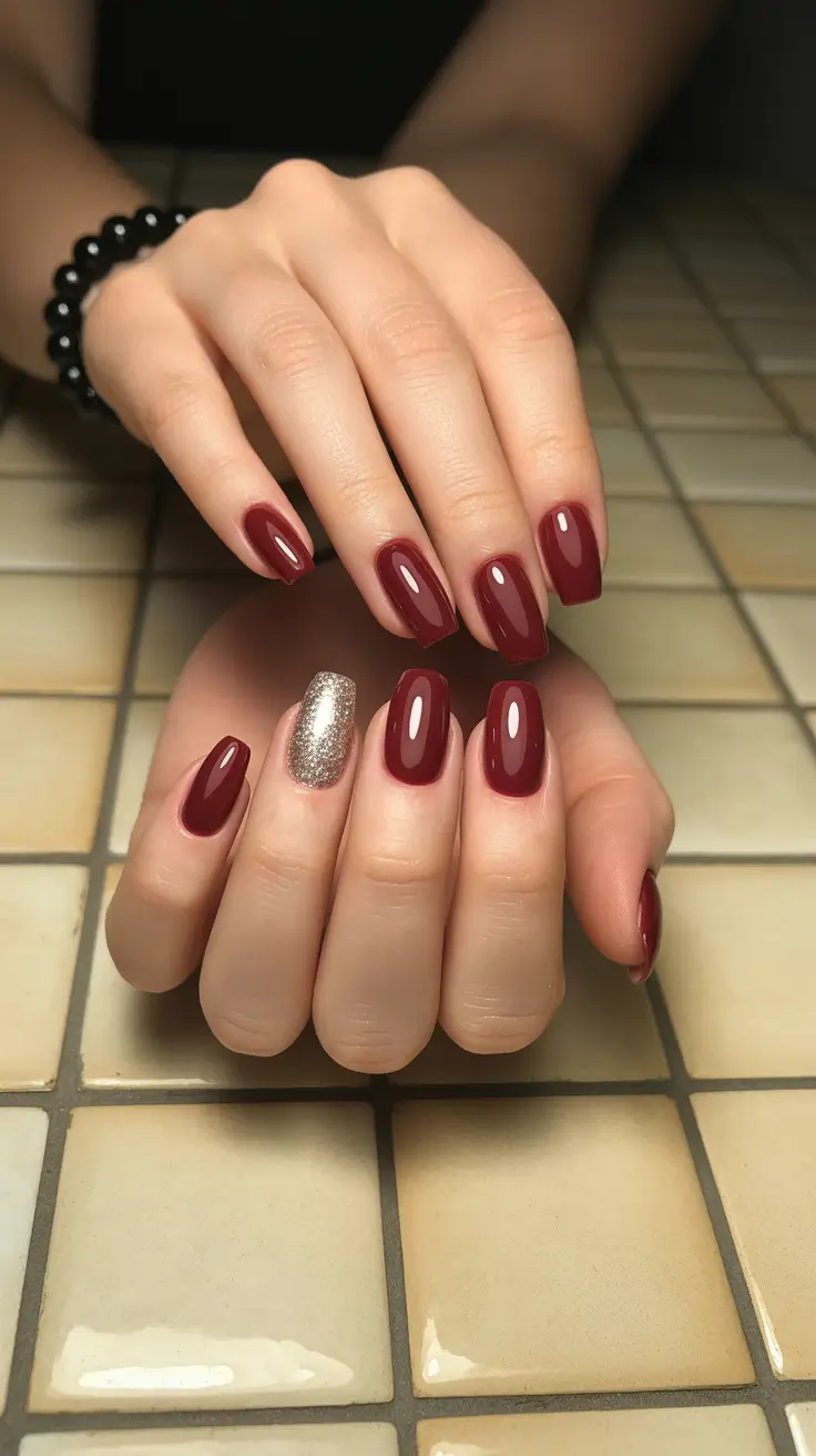 Burgundy with gold glitter accent, stylish contrast