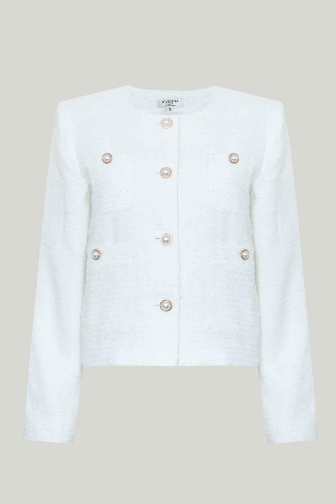 Crisp textured jacket in white with button details