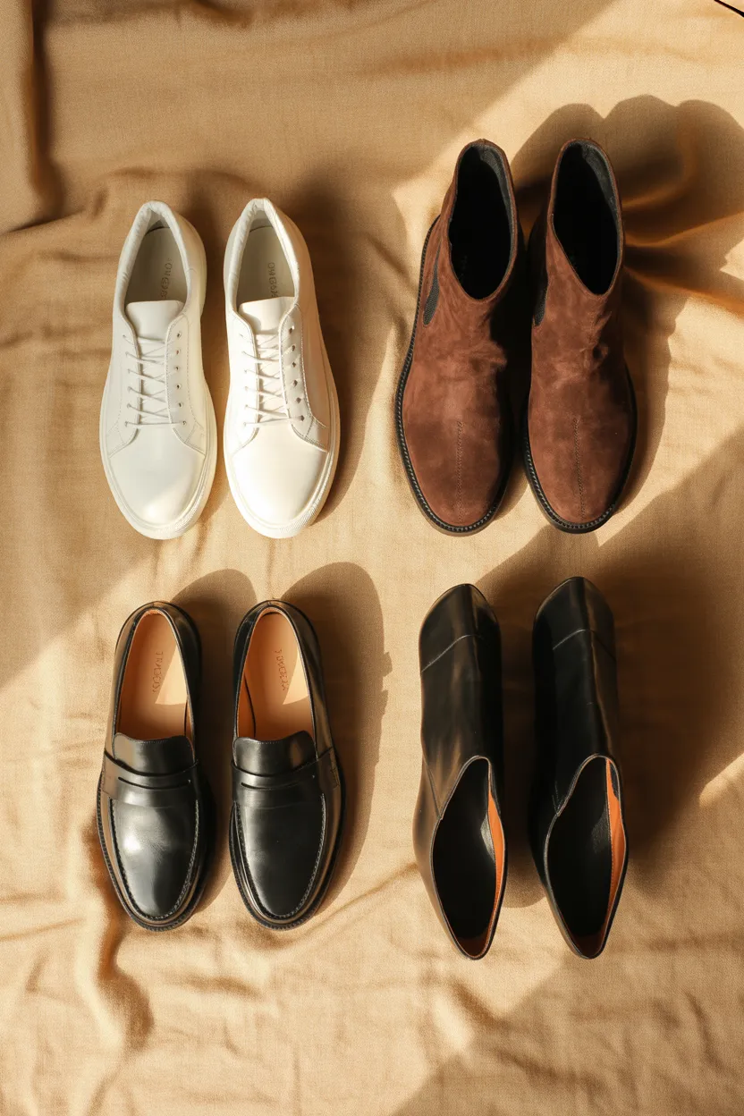 Neutral sneakers, boots, and loafers