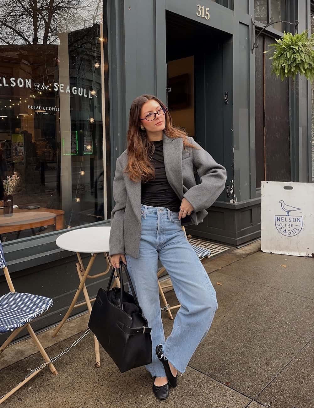 Gray blazer with jeans, casual sophistication
