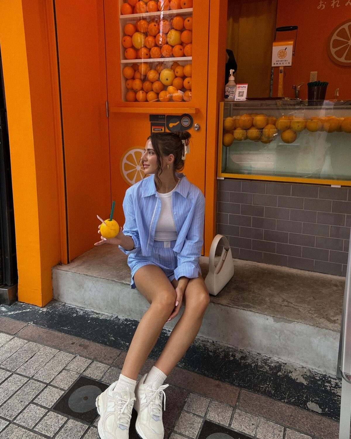 Light blue set with white sneakers