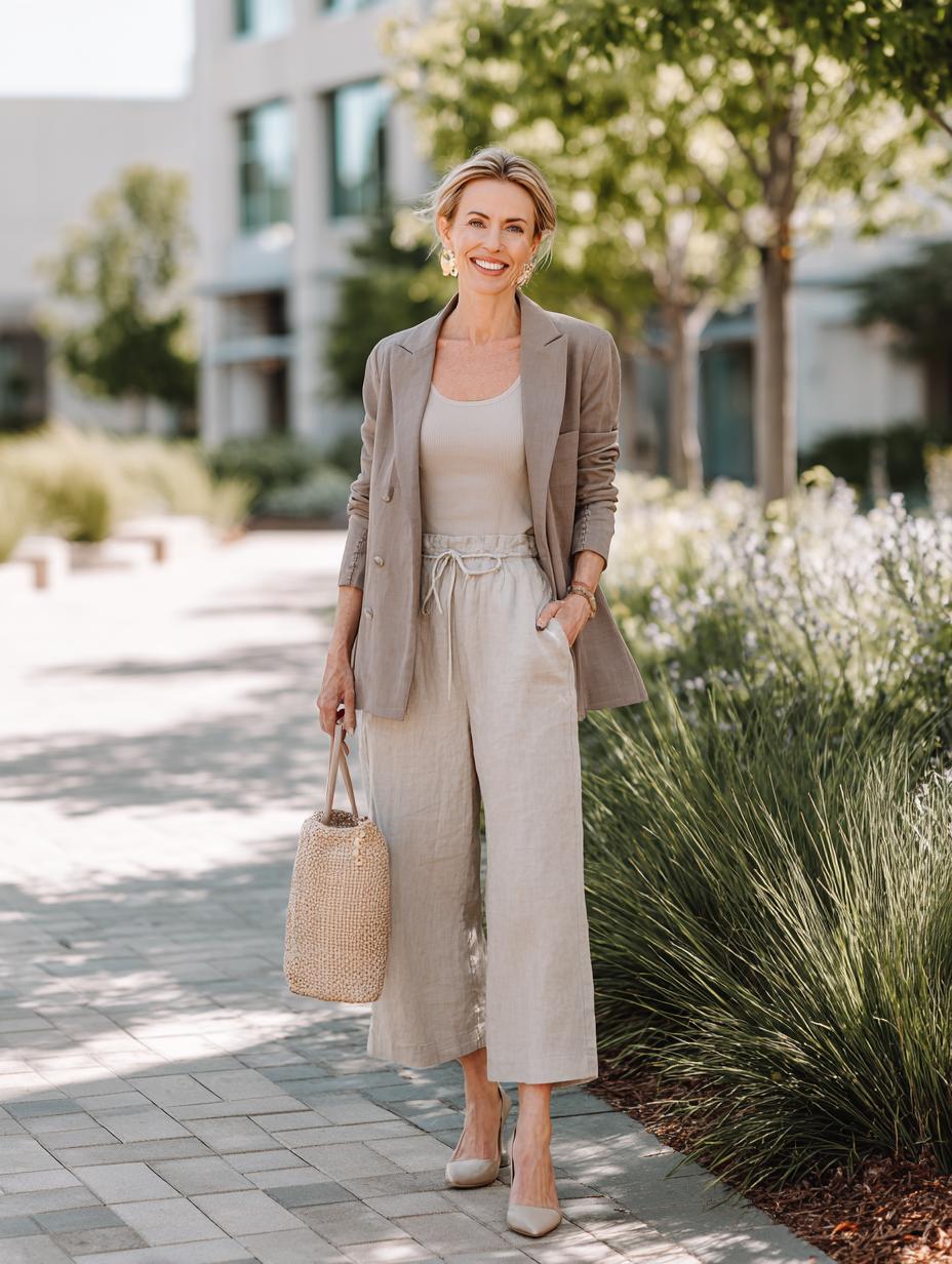 Linen blazer with wide-leg pants