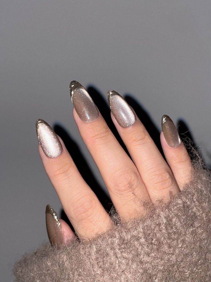 Taupe French manicure with shimmer, Pinterest nail design
