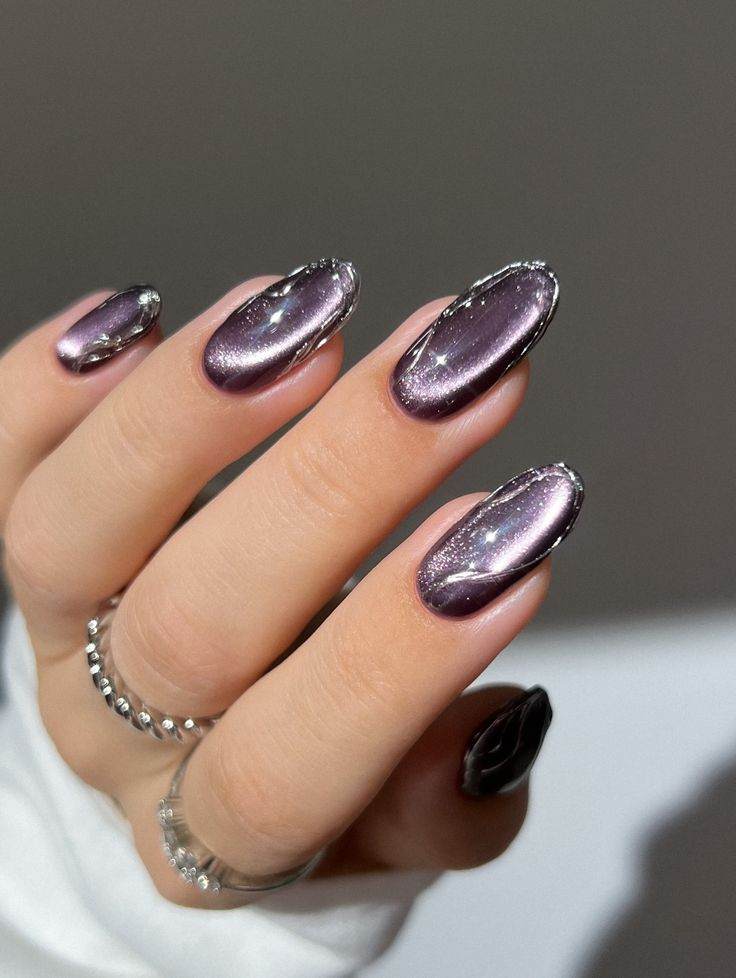 Lavender chrome nails, elegant nail art, Pinterest trend