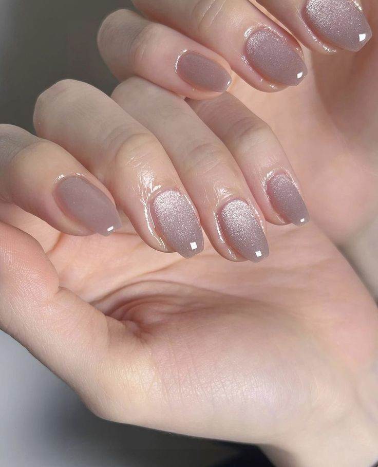 Soft pink shimmer nails, delicate nail art, Pinterest trend