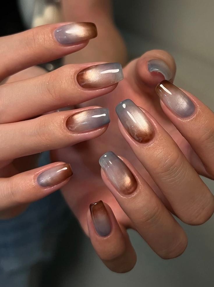 Bronze grey gradient nails, Pinterest nail gradient