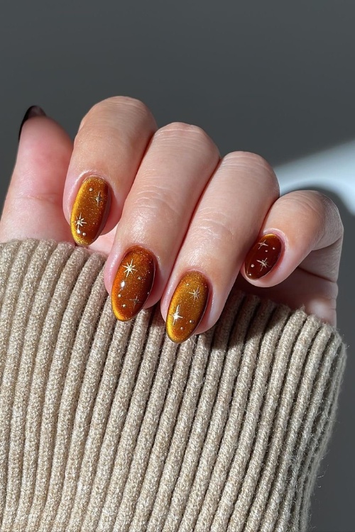Amber nails with star details, Pinterest nail art