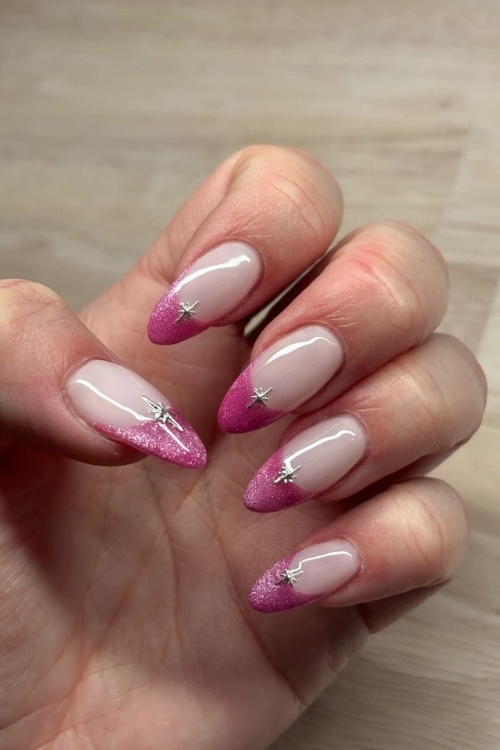 Pink glitter French nails, Pinterest nail art