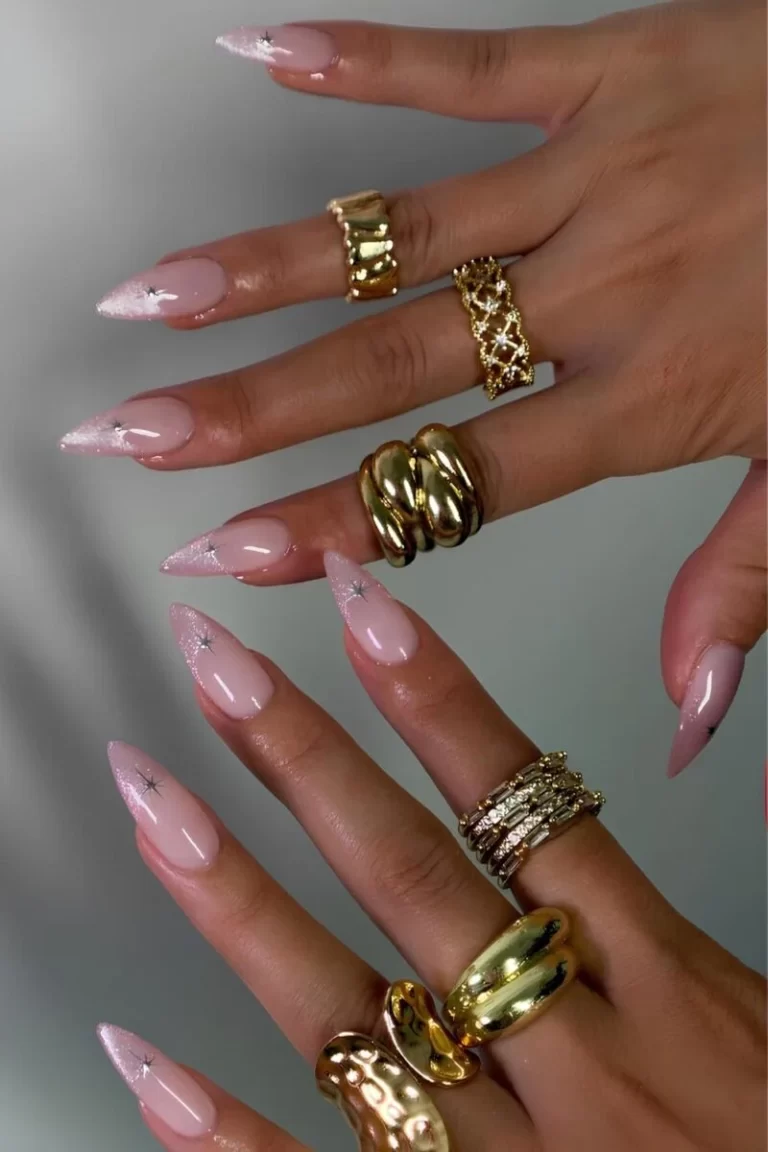 Pink glitter nails with gold stars, Pinterest nail design