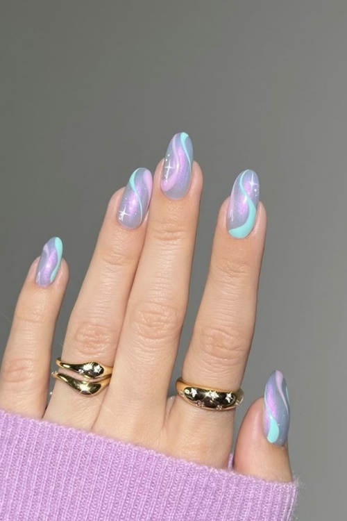 Pastel swirl nails with pearlescent finish, Pinterest nail art